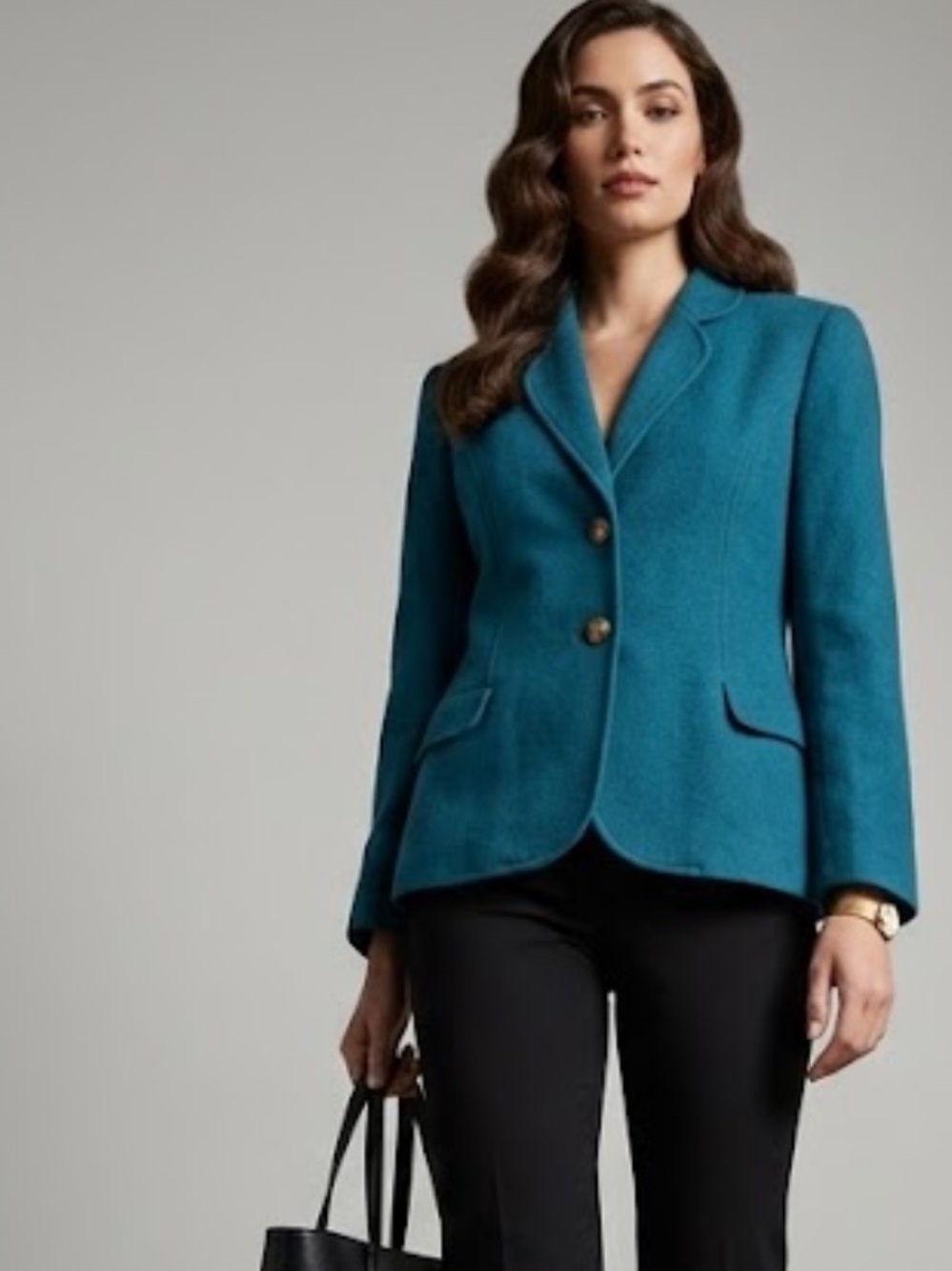 Anne Klein Teal Tailored Cashmere two button fitted Blazer size 10